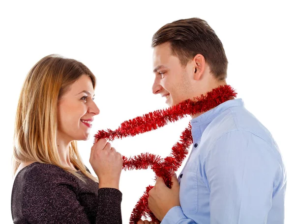 Sensual young couple prepraring for Christmas — Stock Photo, Image