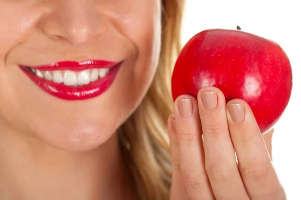 Czerwone usta & Czerwone jabłko — Zdjęcie stockowe