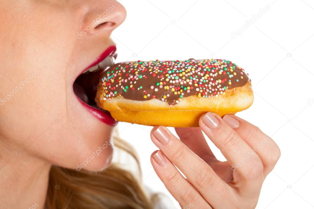 Beautiful red lips & yummy doughnut