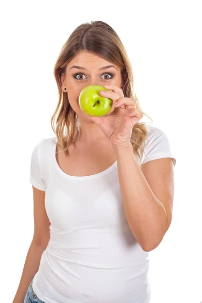 Młoda kobieta Apple dieta — Zdjęcie stockowe