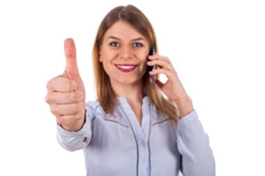 Bir telefon olan güzel kadın