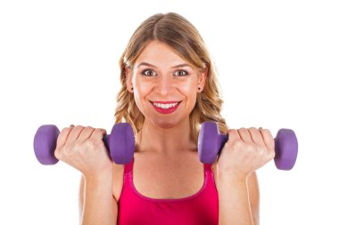Genç kadın fitness egzersiz izole arka plan yapmak