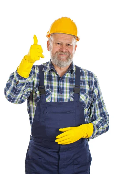 Elderly plumber showing thumbs up — Stock Photo, Image