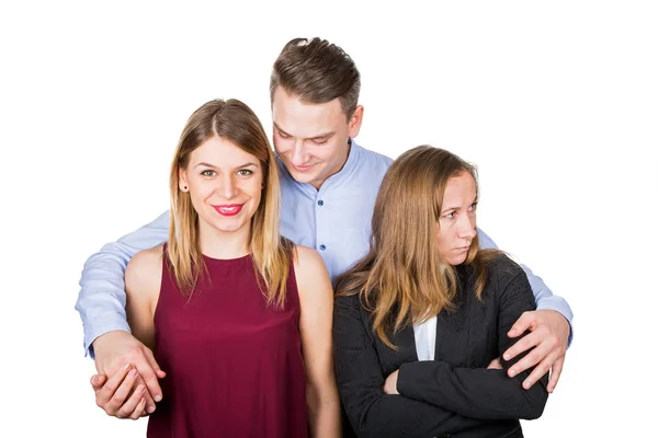 Happy couple & frustrated ex girlfriend — Stock Photo, Image