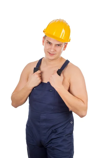Shirtless young constructor - isolated — Stock Photo, Image