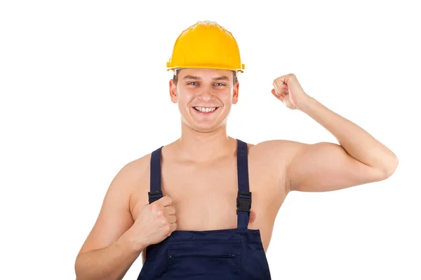 Shirtless young constructor - isolated — Stock Photo, Image