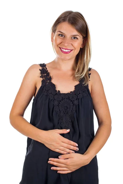 Щаслива вагітна жінка в першому триместрі ізольована — стокове фото