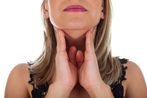 Young female having sore throat — Stock Photo, Image