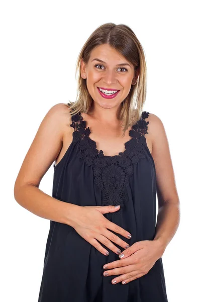 Happy pregnant woman in first trimester - isolated — Stock Photo, Image