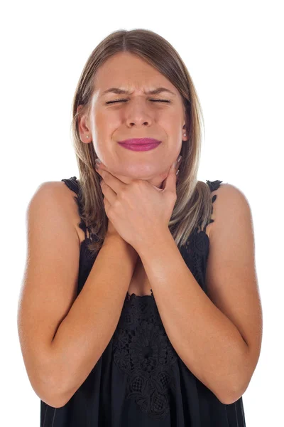 若い女性の喉の痛みを持っていること — ストック写真