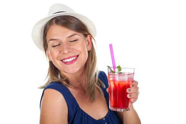 Woman holding a raspberry juice - isolated Royalty Free Stock Images