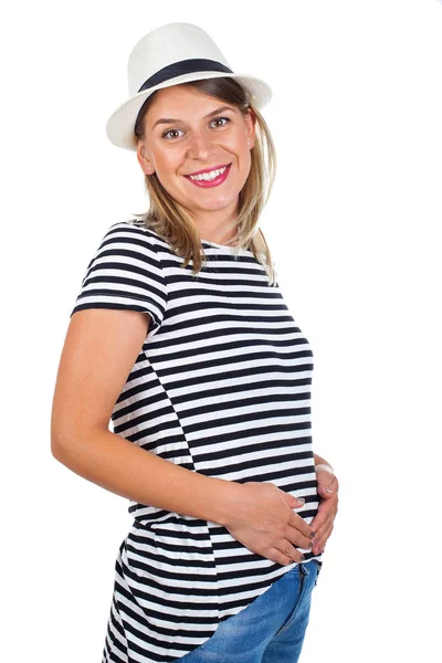 A terhesség első harmadában - elszigetelt fiatal alkalmi anya — Stock Fotó