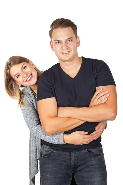 Cute young couple on isolated — Stock Photo, Image