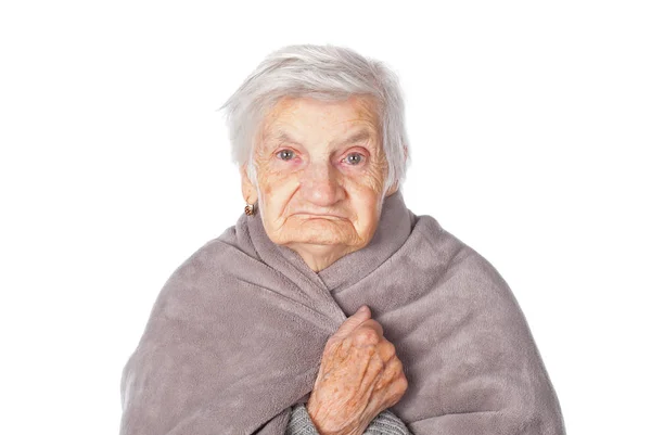 Mujer anciana discapacitada con manta — Foto de Stock