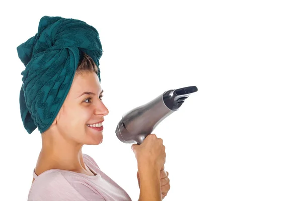 Hair drying female - isolated — Stock Photo, Image