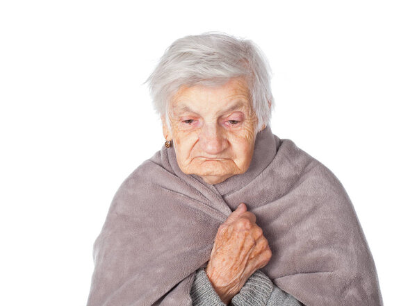 Disabled elderly female with blanket