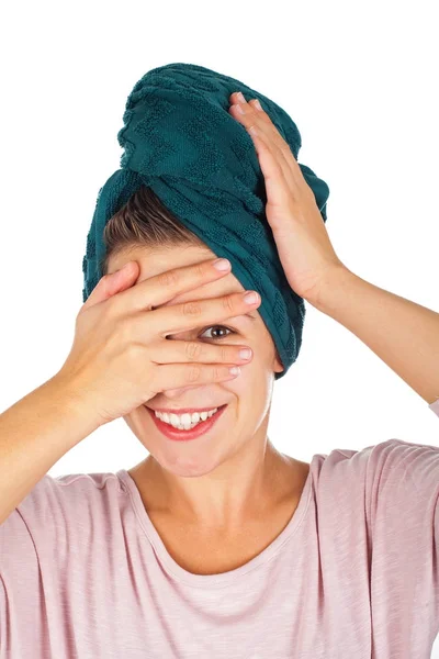 Female applying face moisturizer — Stock Photo, Image