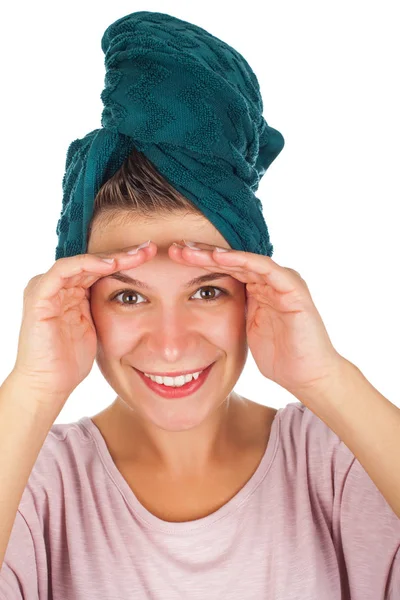 Female applying face moisturizer — Stock Photo, Image