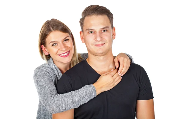 Freudiges Paar umarmt sich — Stockfoto