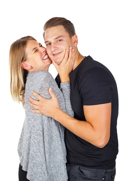 Casal alegre abraçando — Fotografia de Stock