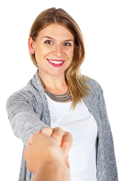 Mujer sosteniendo la mano del novio — Foto de Stock