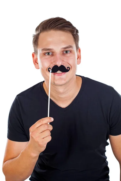 Hombres guapos en cabina de fotos — Foto de Stock