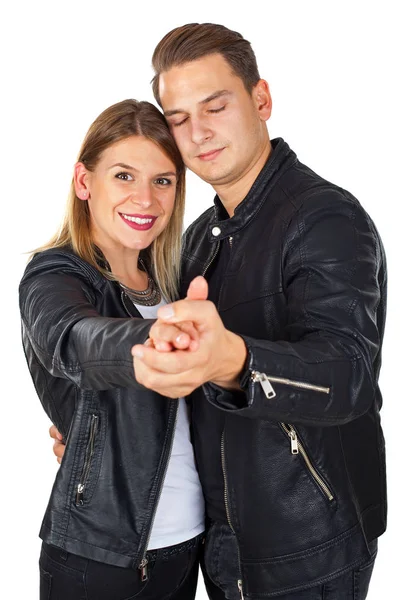 Stylish young couple on isolated — Stock Photo, Image