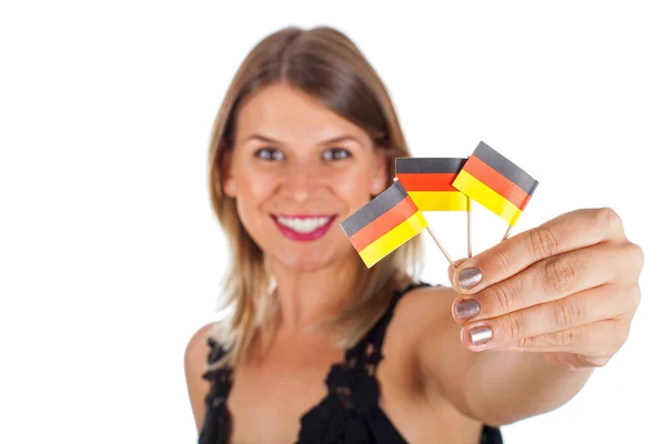 Woman holding german  flag — Stock Photo, Image