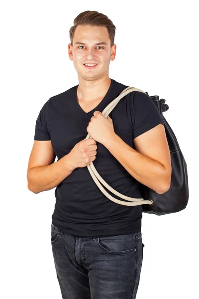 Mladý muž s jeho batoh — Stock fotografie