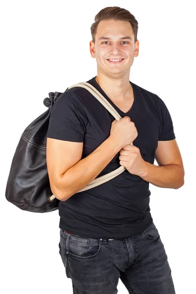 Ung man med sin ryggsäck — Stockfoto