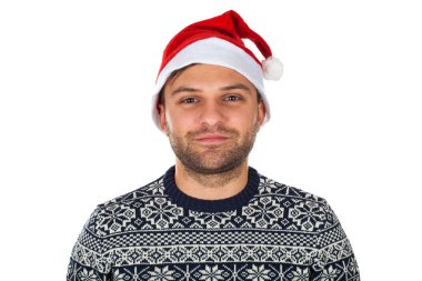 Noel Baba şapkası ile yakışıklı adam