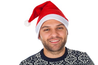 Noel Baba şapkası ile yakışıklı adam