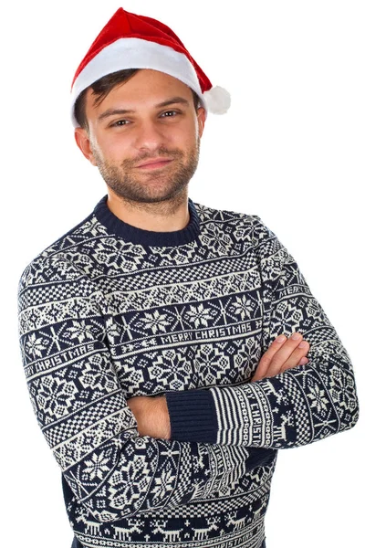 Bell'uomo con cappello da Babbo Natale — Foto Stock