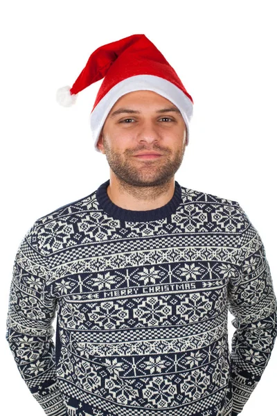 Bell'uomo con cappello da Babbo Natale — Foto Stock