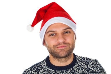 Noel Baba şapkası ile yakışıklı adam