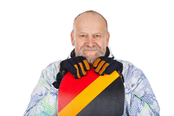 Przystojny starszy mężczyzna z snowboard — Zdjęcie stockowe