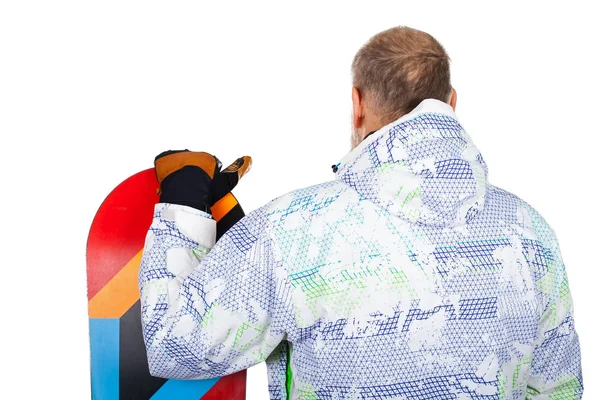 Senior man with snowboard - back view — Stock Photo, Image