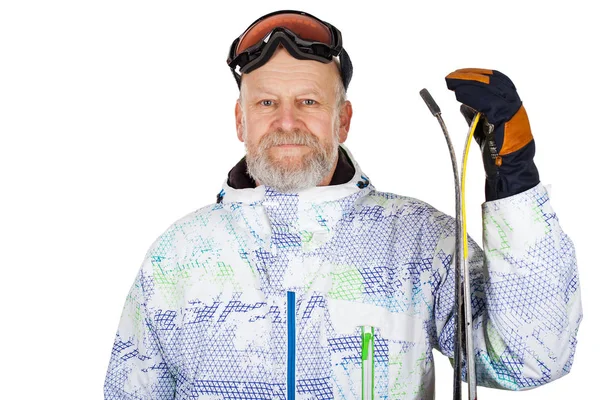 Hombre sosteniendo esquís en aislado — Foto de Stock