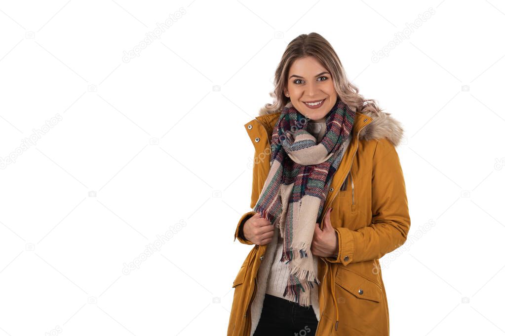 Charming woman with mustard jacket