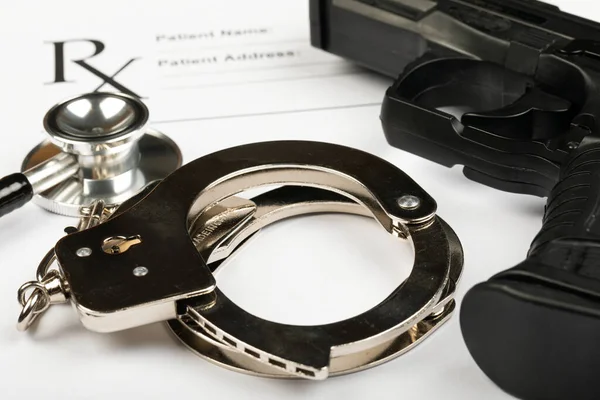 Picture Medical Prescription Handgun Handcuffs — Stock Photo, Image