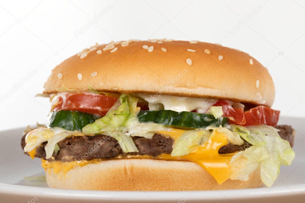 Tasty burger on isolated background -  Food delivery in time of covid-19 quarantine