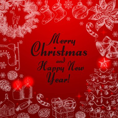 Vektör arka plan ile bir yazıt Merkezi Noel öğeleri ve daire