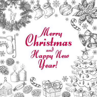 Vektör arka plan ile bir yazıt Merkezi Noel öğeleri ve daire