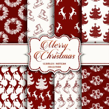 Noel toplama kırmızı ve beyaz renkler ile Dikişsiz desen