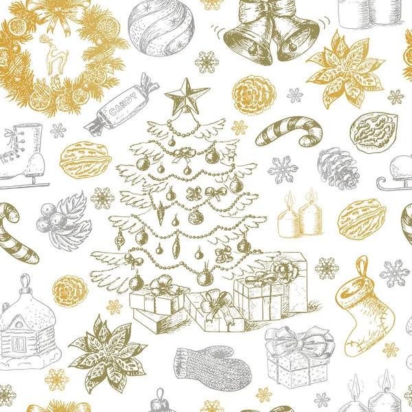 Seamless Christmas pattern in sketch style — Stock Vector