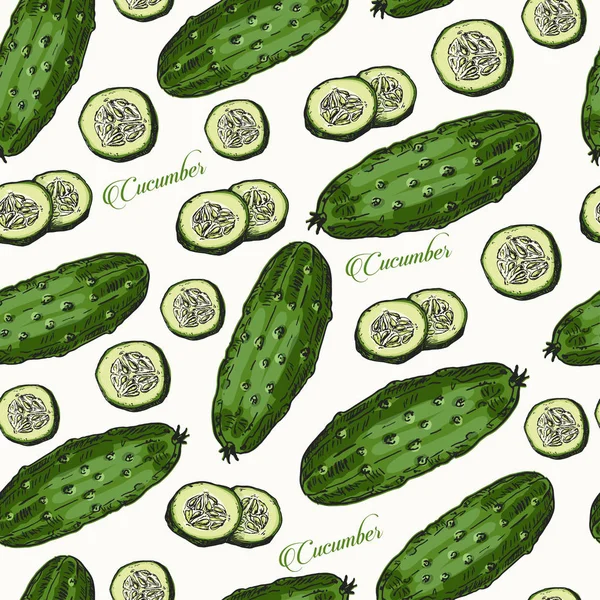 Komkommer hand getekende vector naadloze patroon — Stockvector
