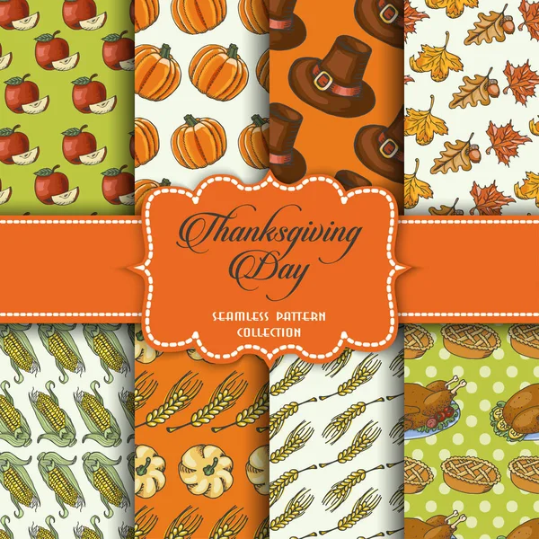 Collection de motifs sans couture pour le jour de Thanksgiving — Image vectorielle