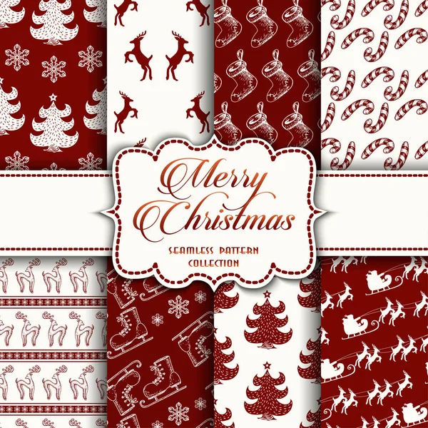 无缝模式与红色和白色圣诞集合 — 图库矢量图片