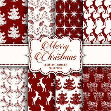 Noel toplama kırmızı ve beyaz renkler ile Dikişsiz desen