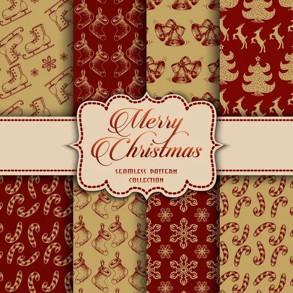 无缝模式与红色和金色的颜色圣诞节集合 — 图库矢量图片